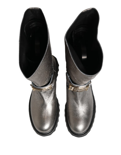 Bottes mi-mollet Dolce & Gabbana en cuir argenté métallisé