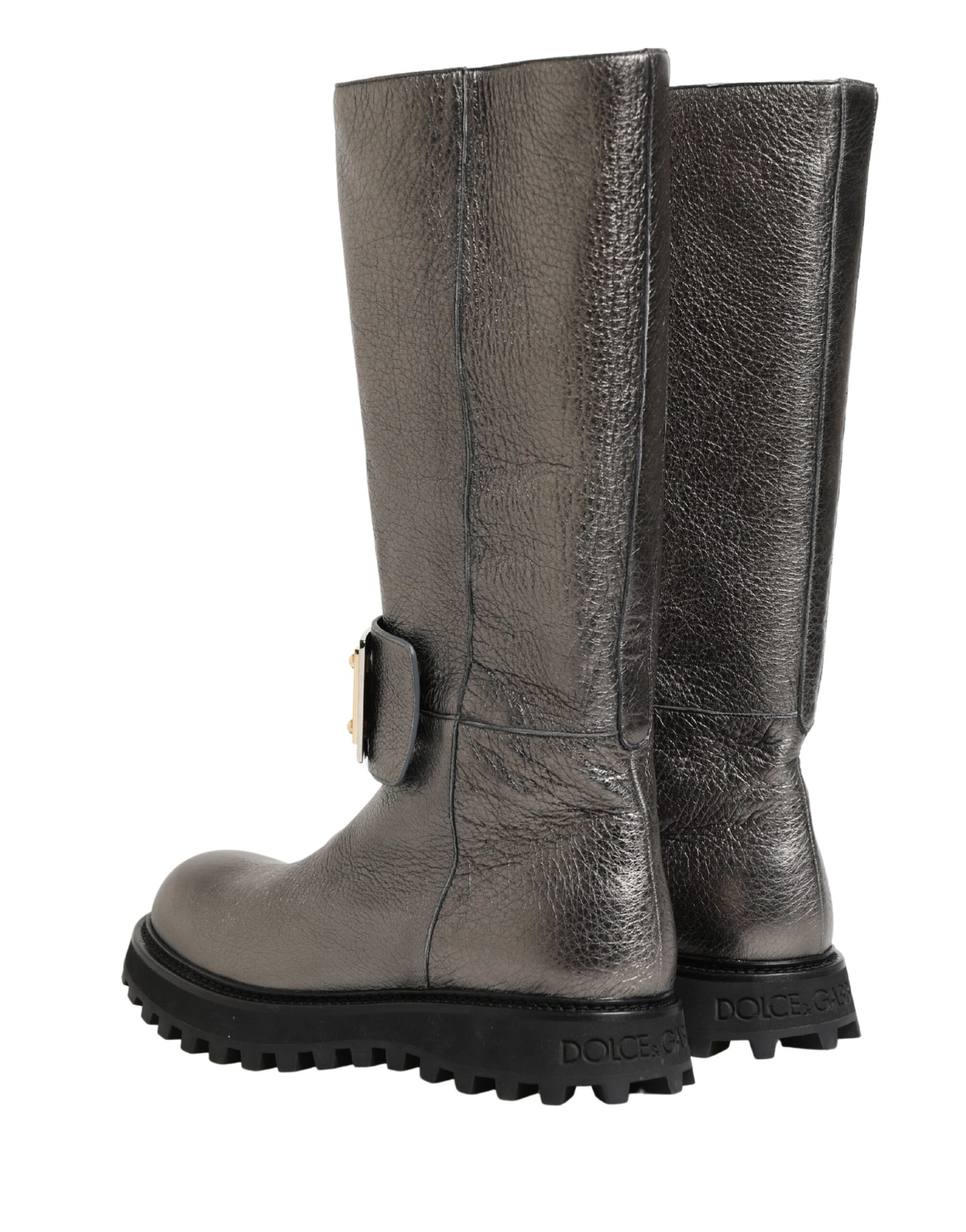 Bottes mi-mollet Dolce & Gabbana en cuir argenté métallisé
