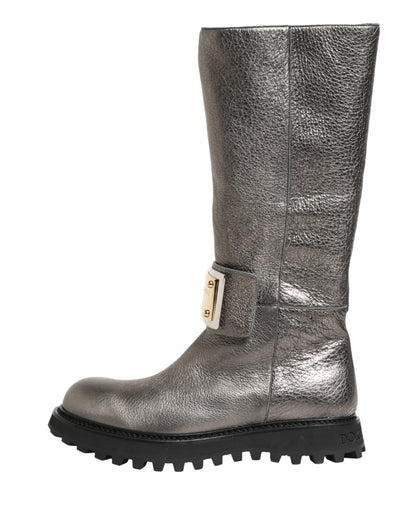 Bottes mi-mollet Dolce & Gabbana en cuir argenté métallisé