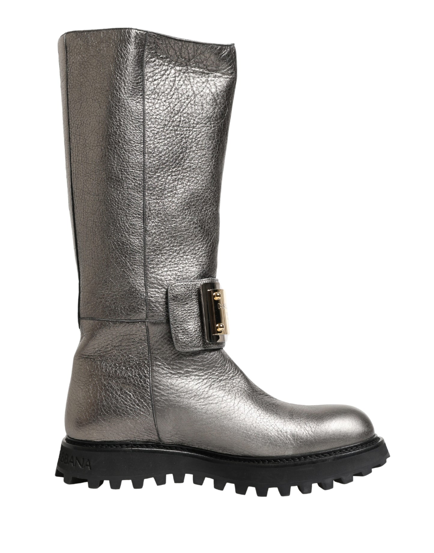 Bottes mi-mollet Dolce & Gabbana en cuir argenté métallisé