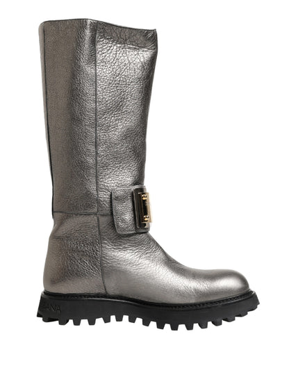 Bottes mi-mollet Dolce & Gabbana en cuir argenté métallisé
