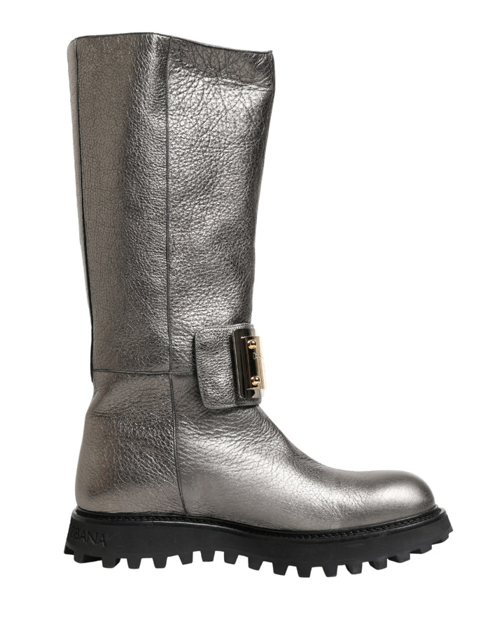 Bottes mi-mollet Dolce & Gabbana en cuir argenté métallisé