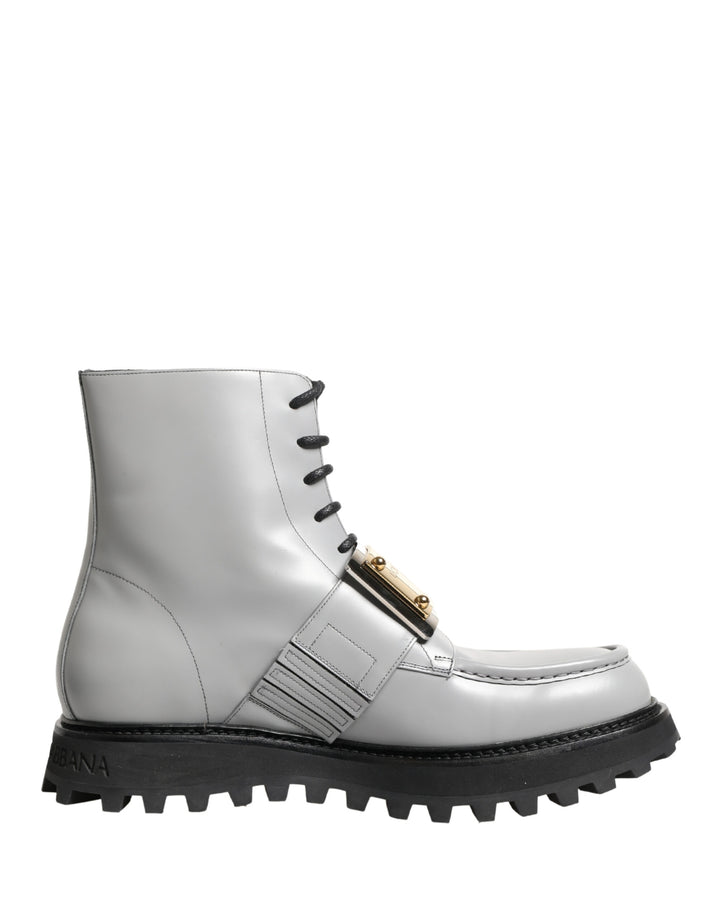 Bottes à lacets Dolce & Gabbana en cuir gris avec plaque logo