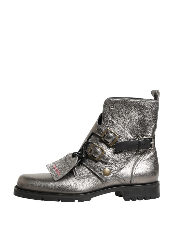 Chaussures bottines à boucle en cuir argent métallisé Dolce & Gabbana