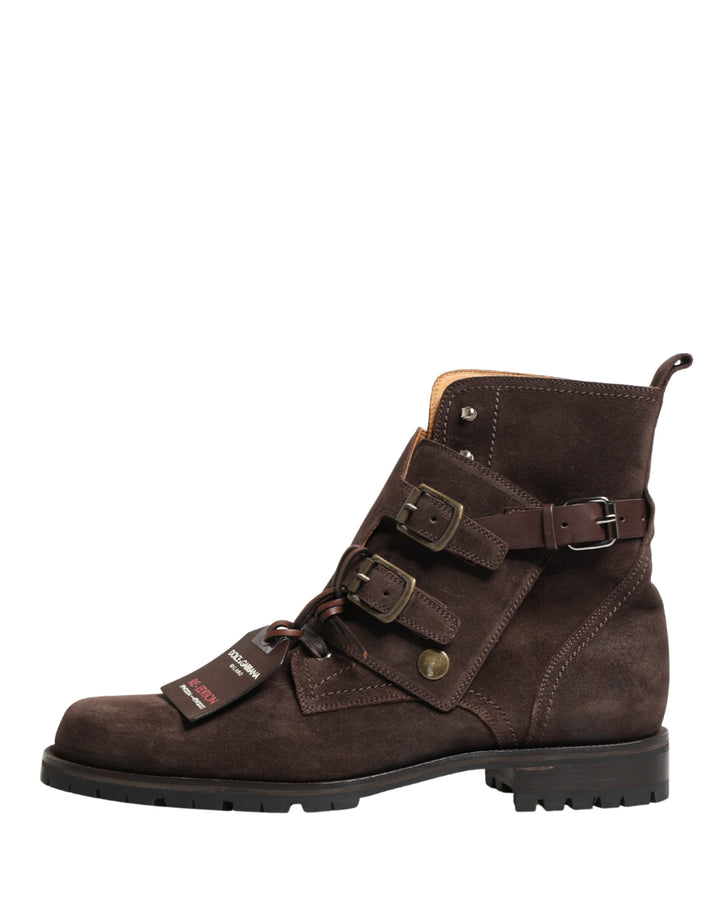 Chaussures Bottines Dolce & Gabbana en Daim Marron à Boucle