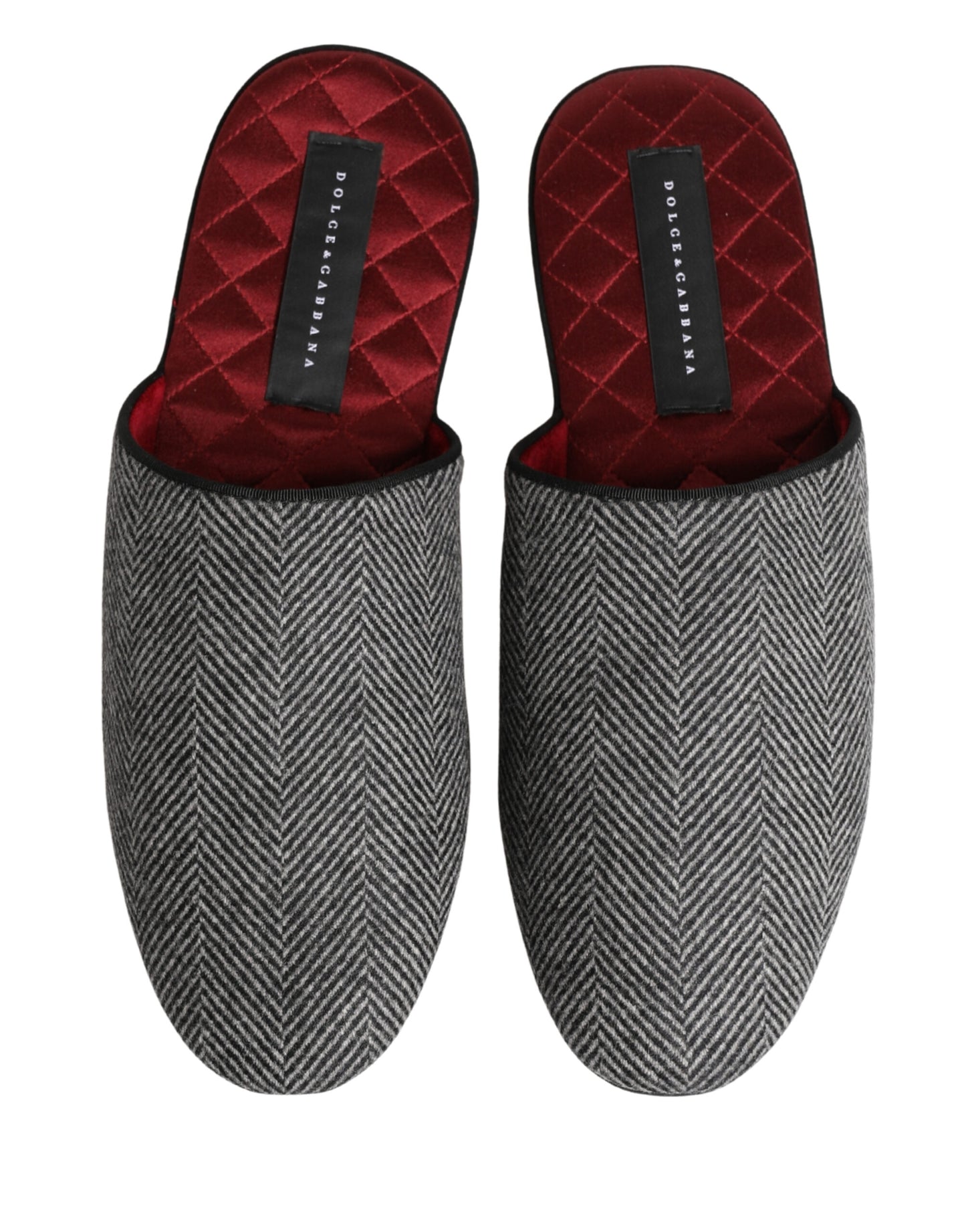 Zapatillas Dolce & Gabbana de cachemir gris con espiga y ribete rojo
