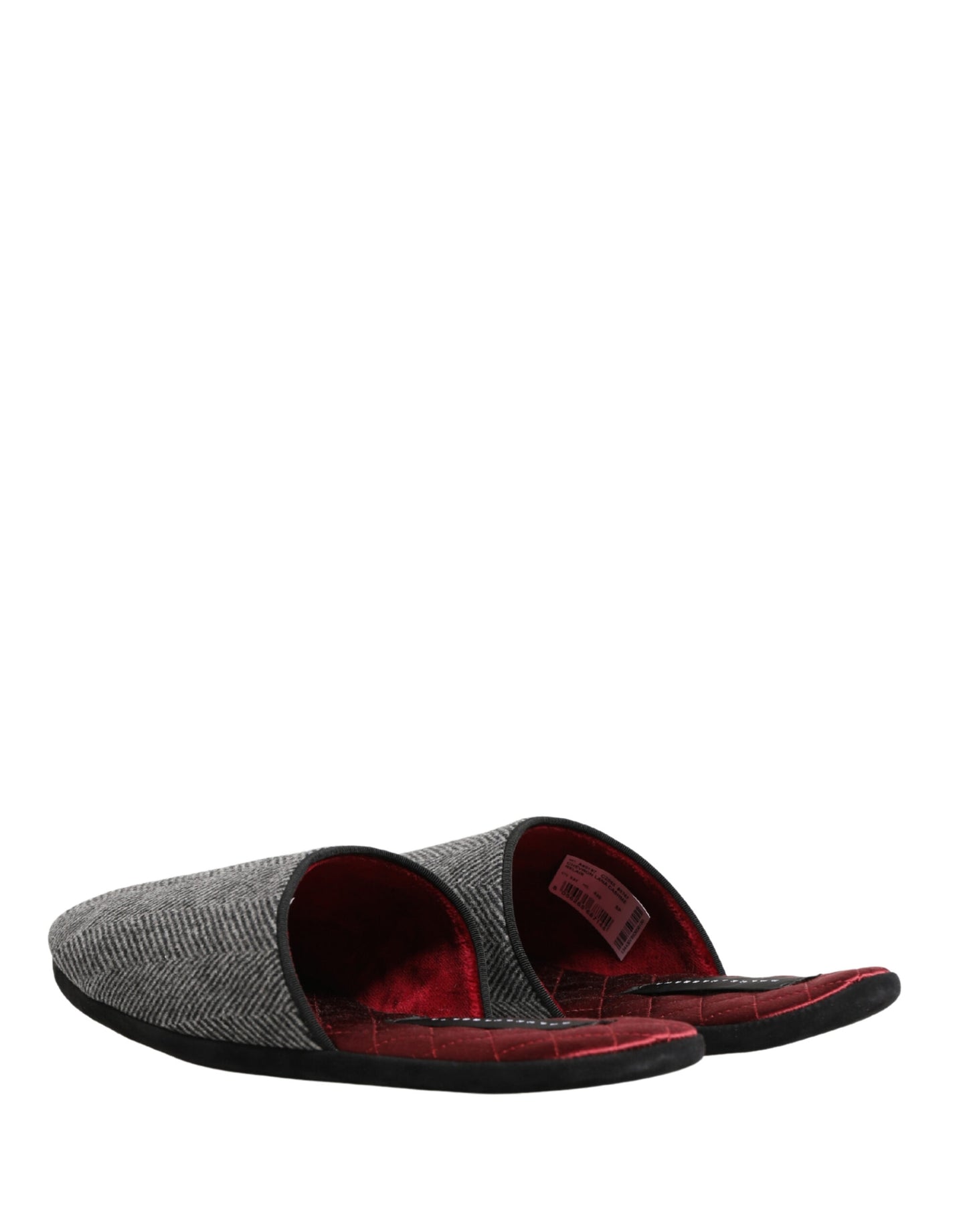 Zapatillas Dolce & Gabbana de cachemir gris con espiga y ribete rojo