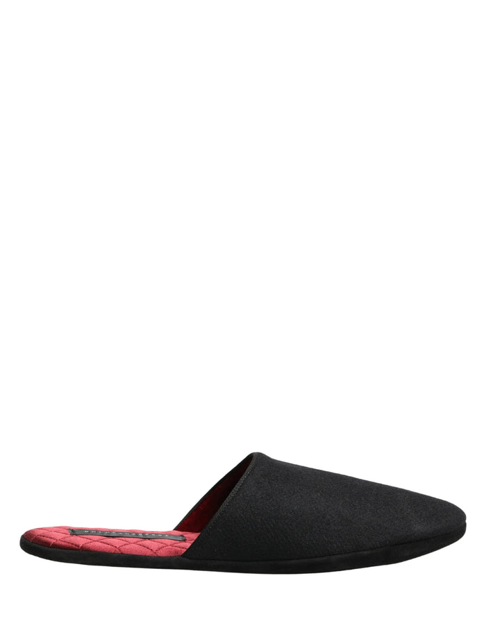 Chaussons Dolce & Gabbana en Laine Cachemire Noire Matelassés Rouges