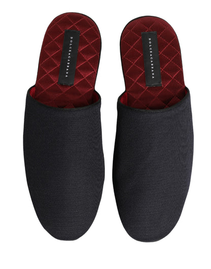 Zapatillas Dolce & Gabbana de lana y algodón azul marino oscuro con diseño de cheurón rojo
