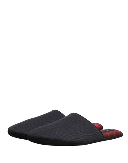 Zapatillas Dolce & Gabbana de lana y algodón azul marino oscuro con diseño de cheurón rojo