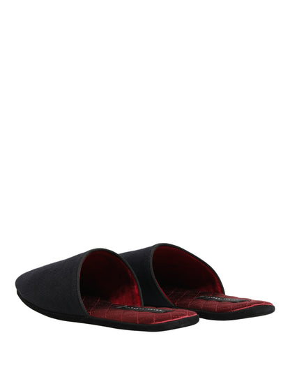 Zapatillas Dolce & Gabbana de lana y algodón azul marino oscuro con diseño de cheurón rojo