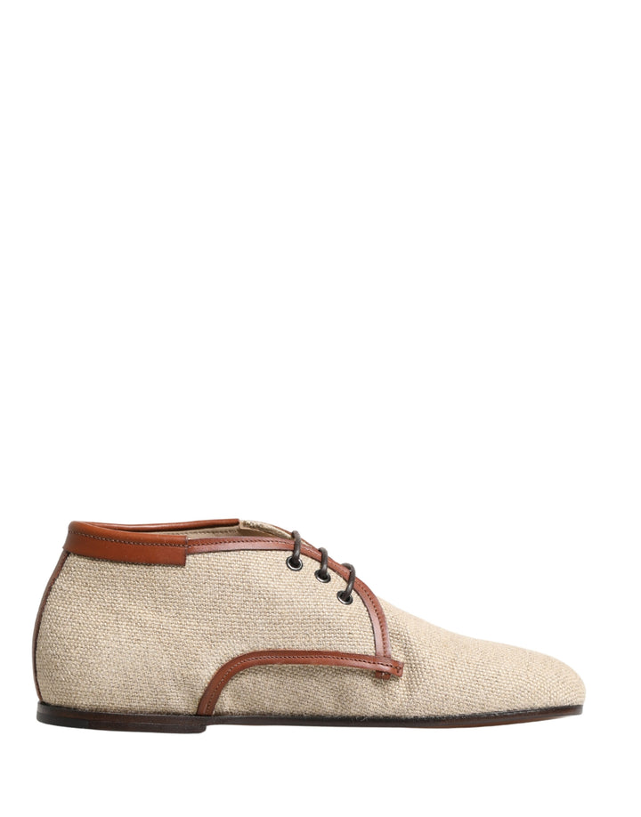 Zapatos de vestir tipo derby con cordones de lona beige para hombre Dolce & Gabbana