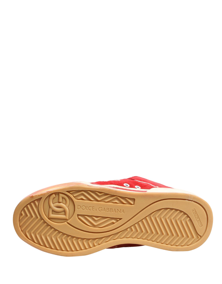 Zapatillas bajas Dolce & Gabbana de ante rojo y blanco con logotipo DG