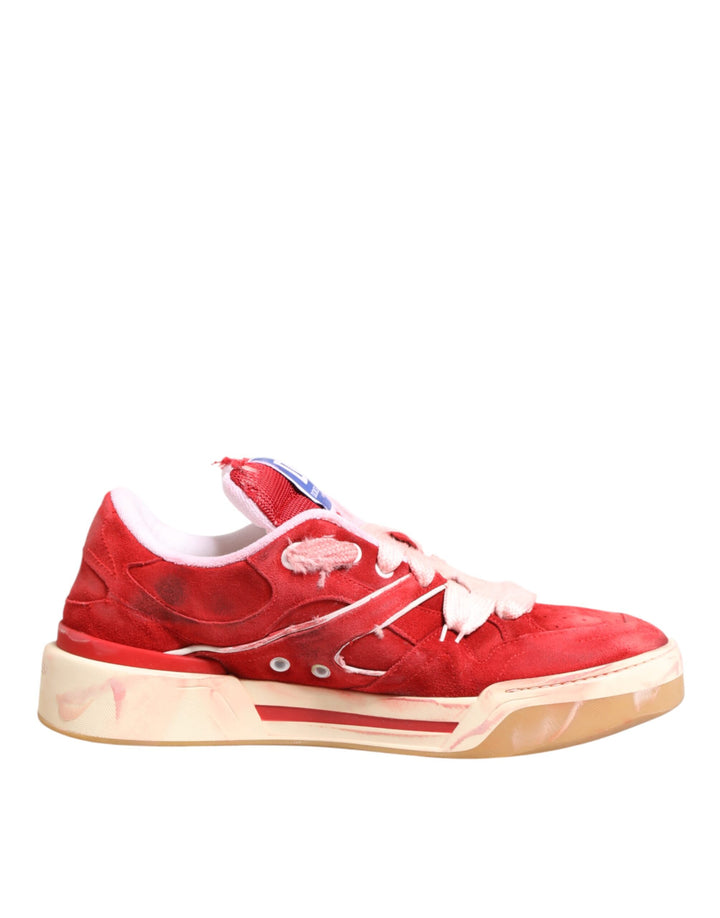 Zapatillas bajas Dolce & Gabbana de ante rojo y blanco con logotipo DG