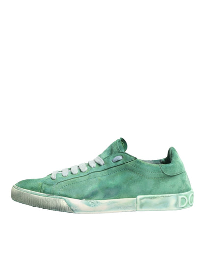 Chaussures Baskets Basses Dolce & Gabbana en Daim Vert avec Logo DG sur la Semelle