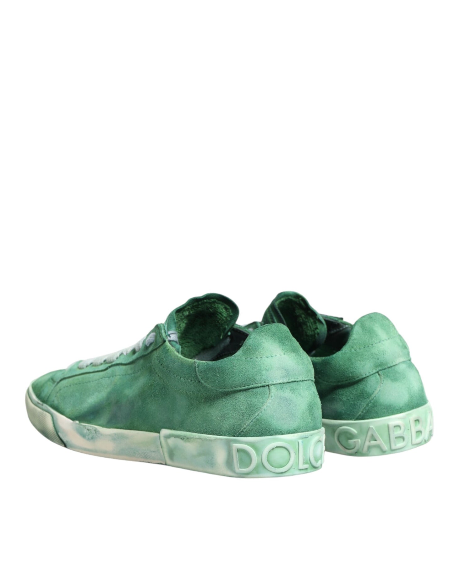 Chaussures Baskets Basses Dolce & Gabbana en Daim Vert avec Logo DG sur la Semelle