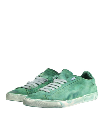 Chaussures Baskets Basses Dolce & Gabbana en Daim Vert avec Logo DG sur la Semelle