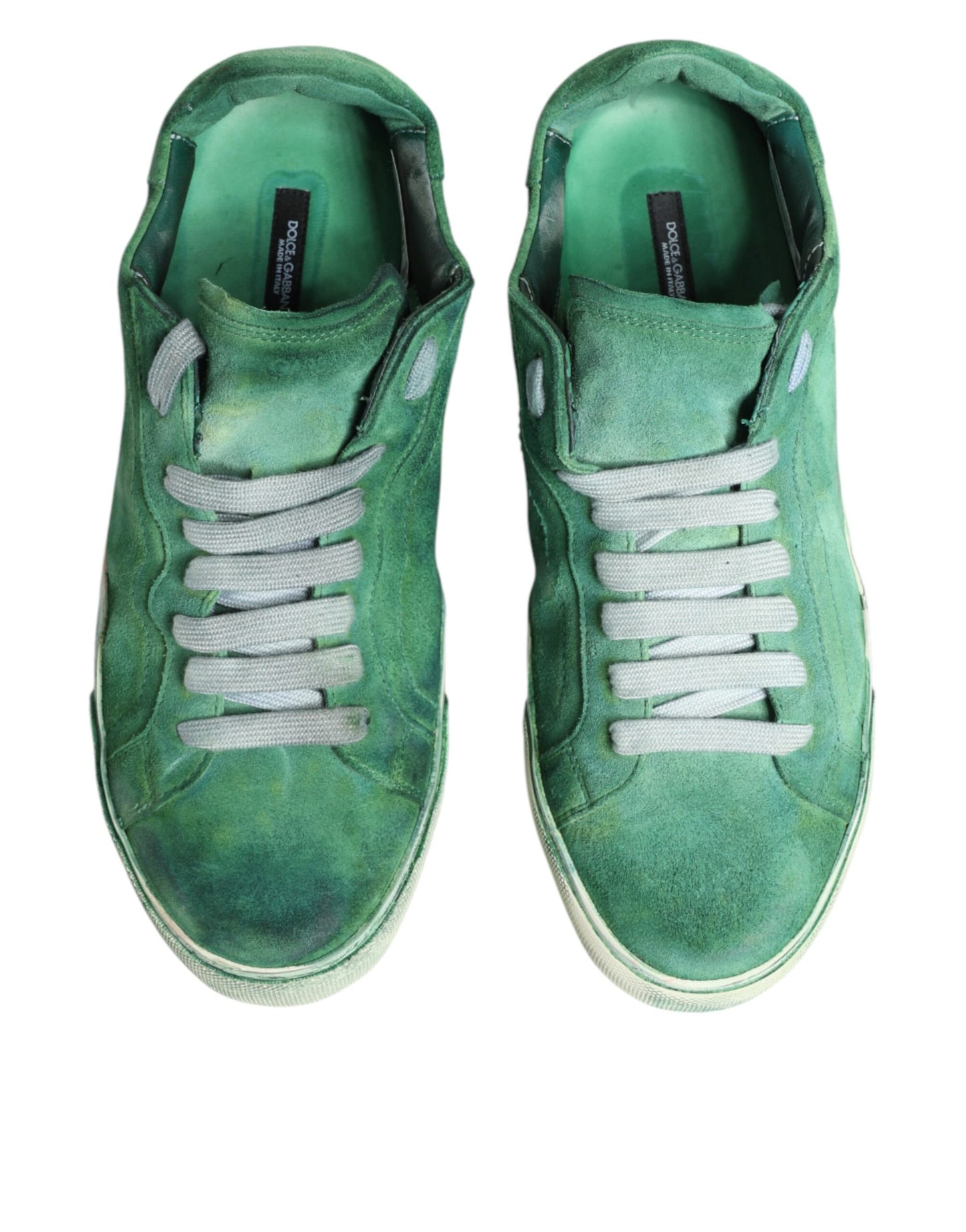 Chaussures Baskets Basses Dolce & Gabbana en Daim Vert avec Logo DG sur la Semelle