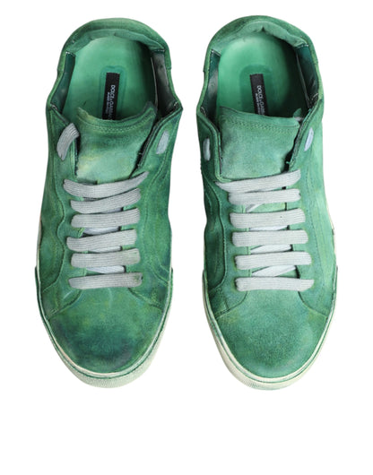 Chaussures Baskets Basses Dolce & Gabbana en Daim Vert avec Logo DG sur la Semelle