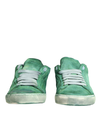 Chaussures Baskets Basses Dolce & Gabbana en Daim Vert avec Logo DG sur la Semelle