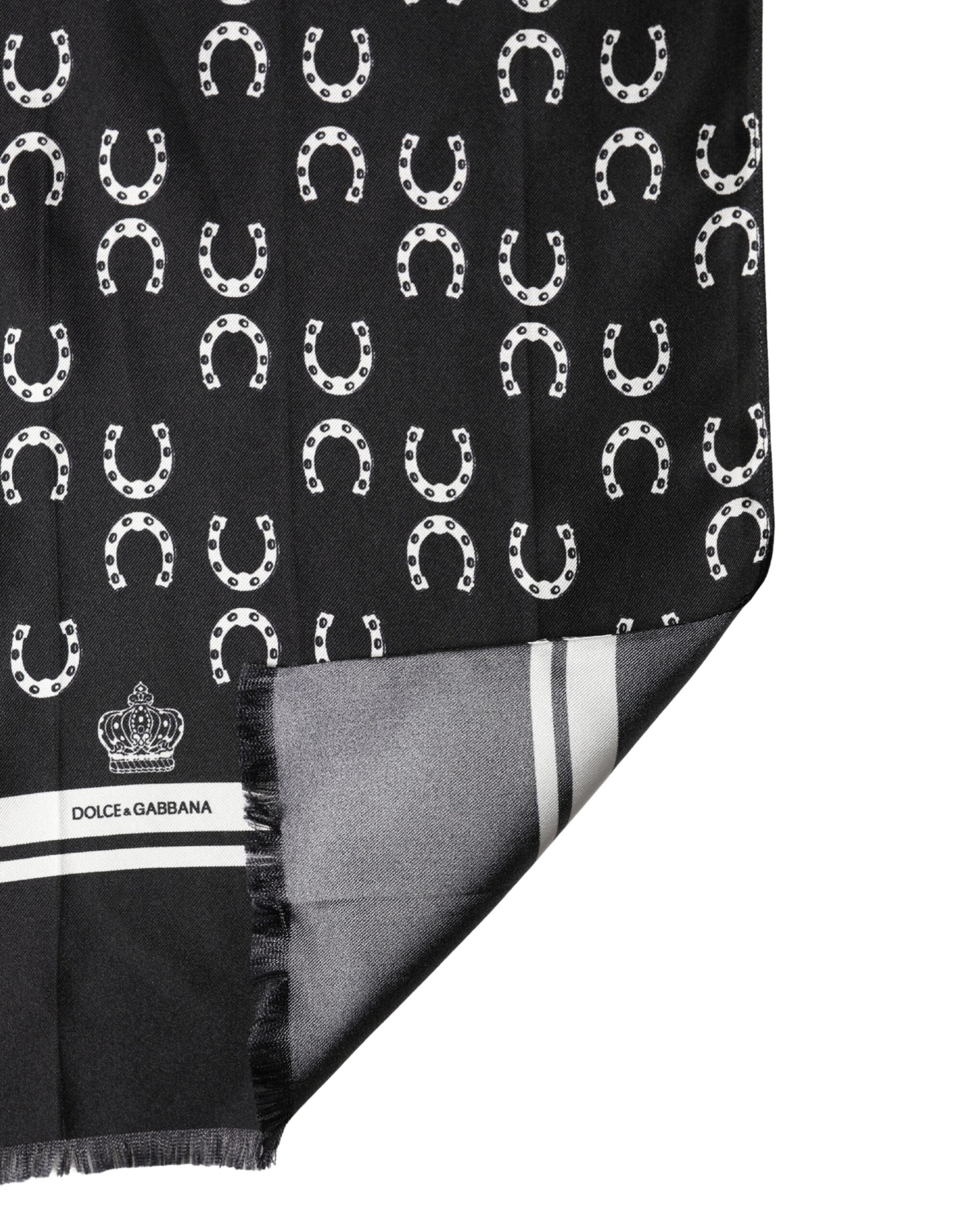Pañuelo de cuello de seda negro con herraduras Dolce & Gabbana de 136 cm x 23 cm para hombre