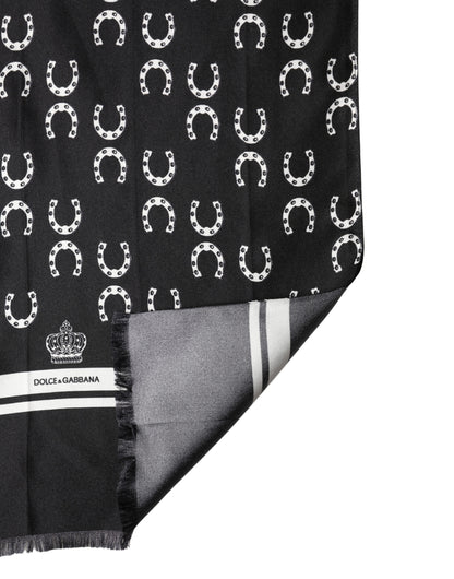 Pañuelo de cuello de seda negro con herraduras Dolce & Gabbana de 136 cm x 23 cm para hombre