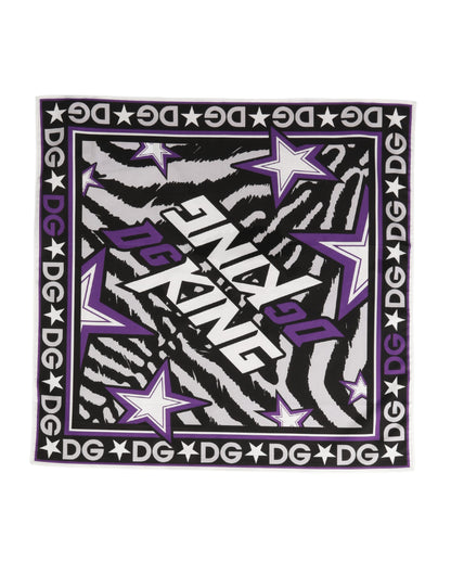 Pañuelo Dolce & Gabbana Negro Morado DG King Algodón Foulard 51cm x 49.5cm