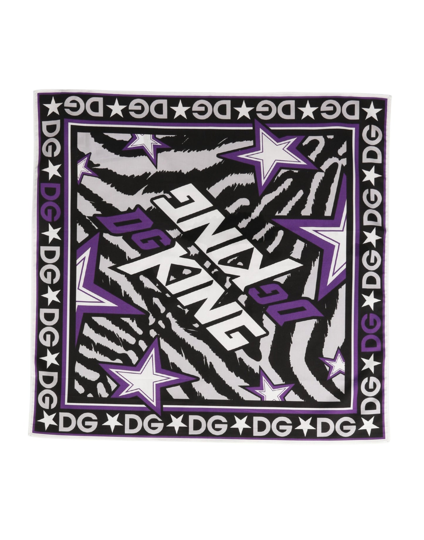 Pañuelo Dolce & Gabbana Negro Morado DG King Algodón Foulard 51cm x 49.5cm