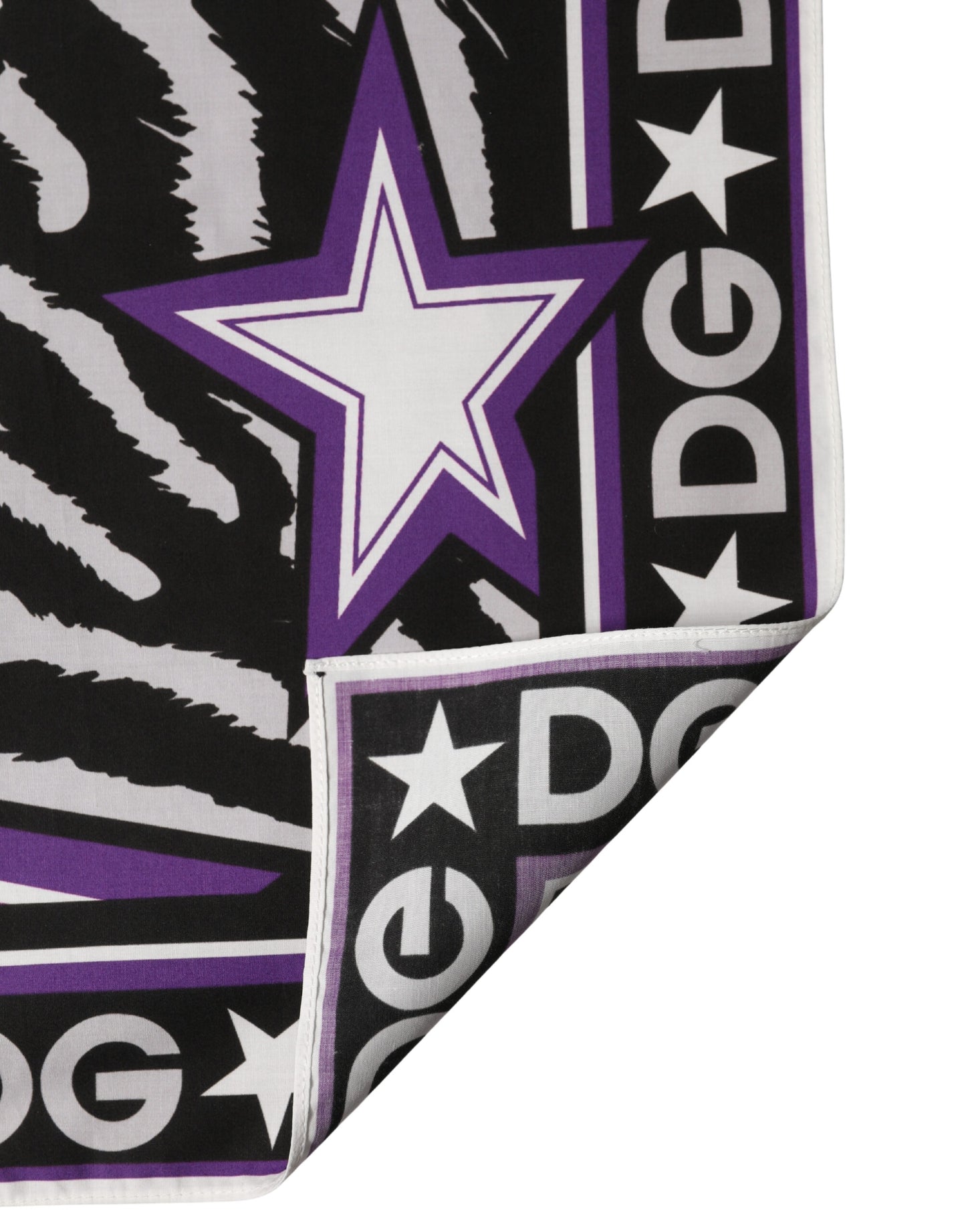 Pañuelo Dolce & Gabbana Negro Morado DG King Algodón Foulard 51cm x 49.5cm
