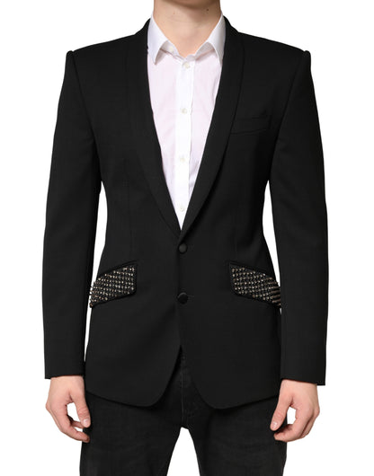 Blazer negro de una hilera de botones adornado de Dolce & Gabbana
