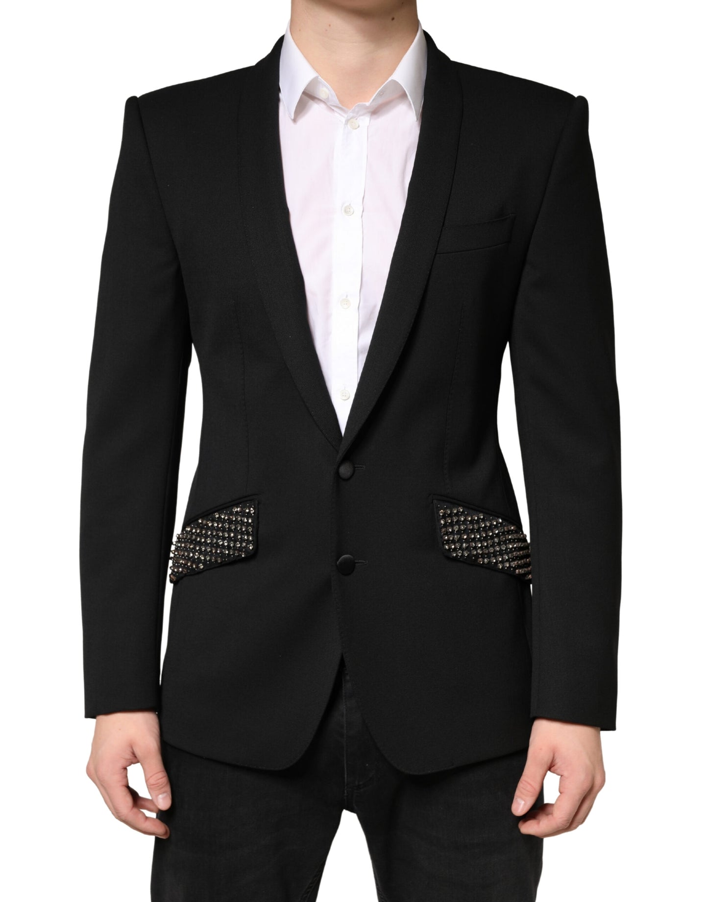 Blazer negro de una hilera de botones adornado de Dolce & Gabbana
