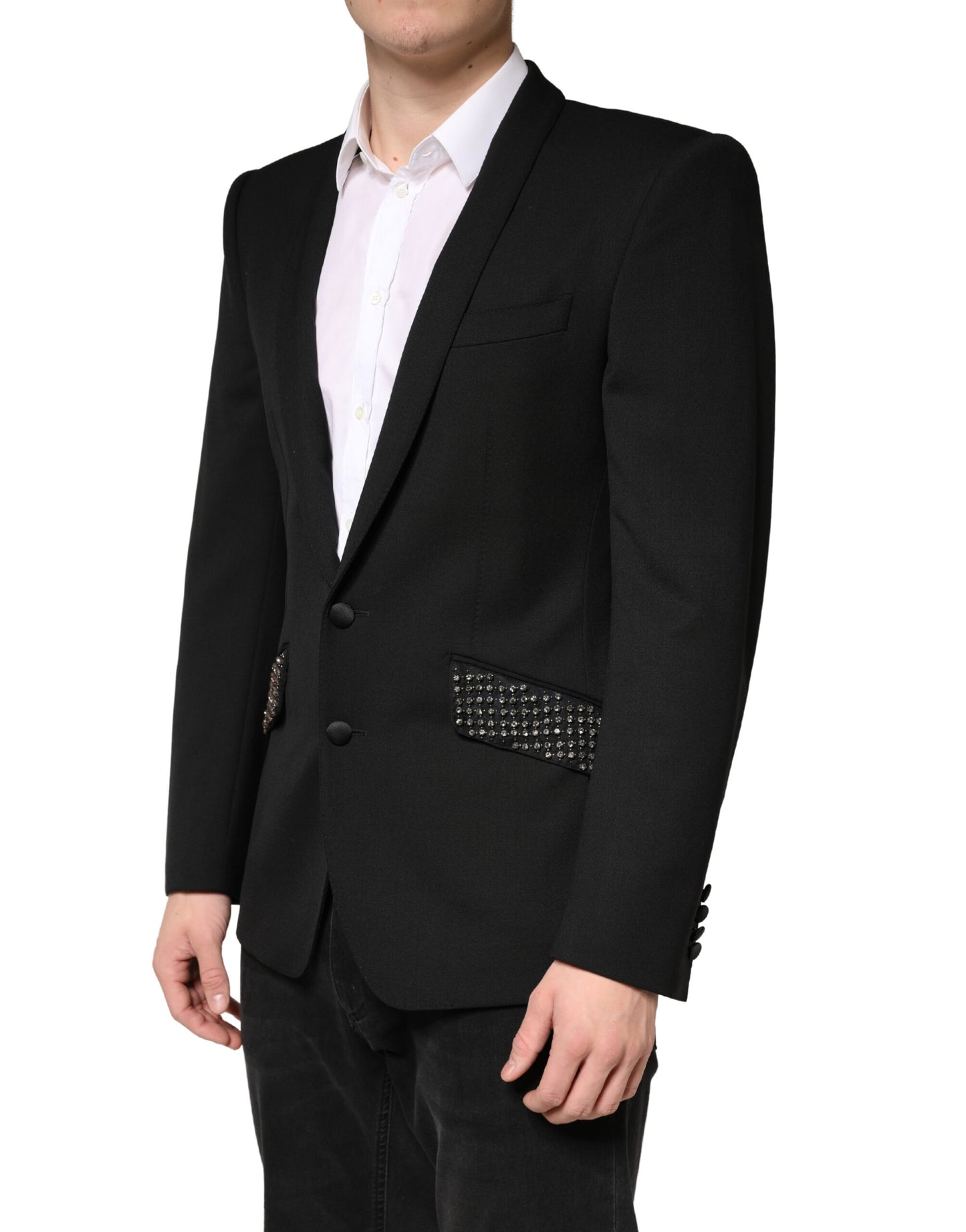 Blazer negro de una hilera de botones adornado de Dolce & Gabbana