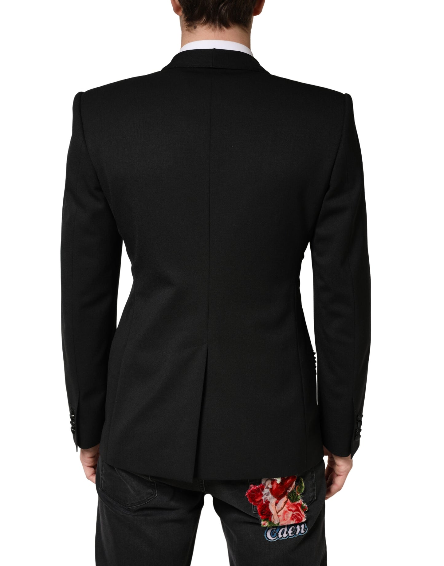 Blazer negro de una hilera de botones adornado de Dolce & Gabbana