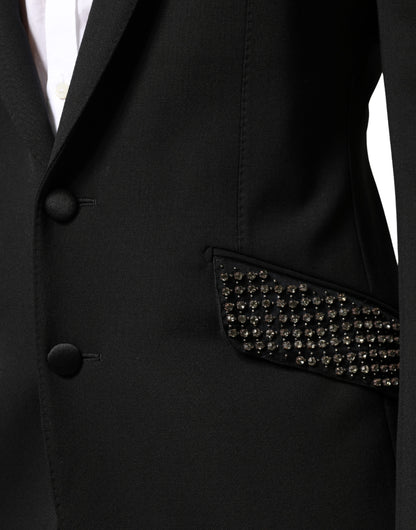 Blazer negro de una hilera de botones adornado de Dolce & Gabbana