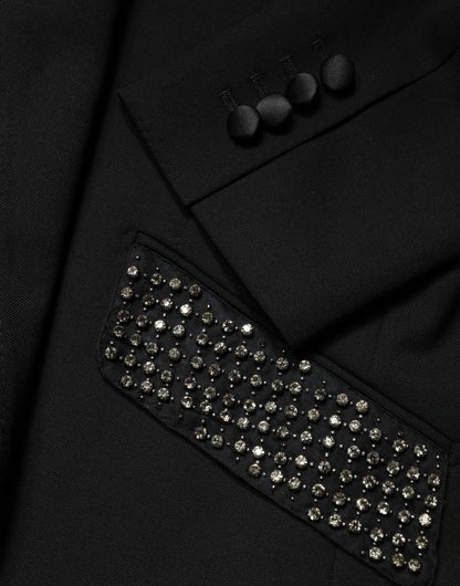Blazer negro de una hilera de botones adornado de Dolce & Gabbana