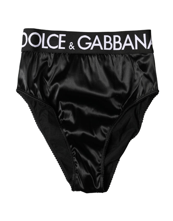 Ropa Interior de Mujer Dolce & Gabbana de Satén Negro de Talle Alto con Logo