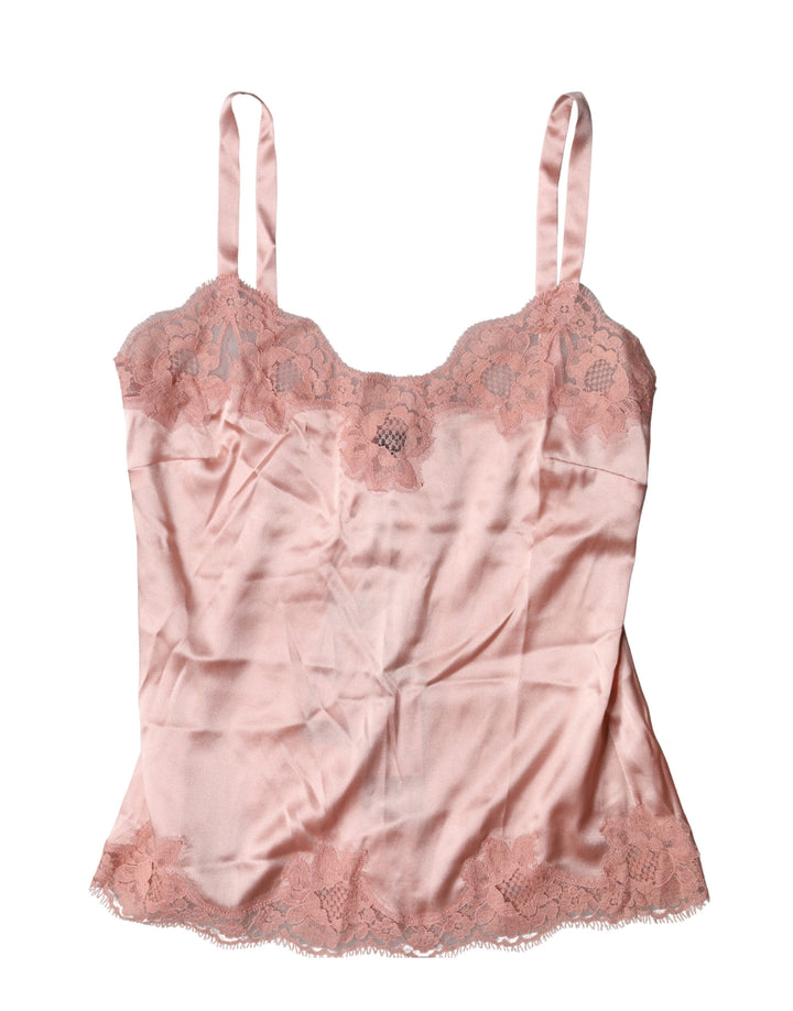 Top de lencería de encaje floral rosa claro Dolce & Gabbana