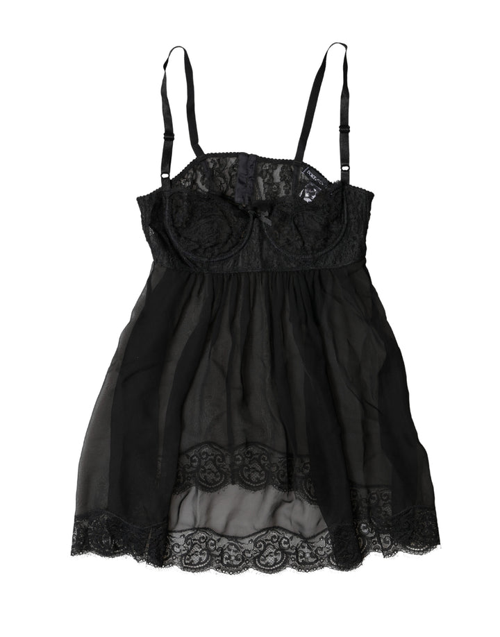 Dolce & Gabbana Ropa Interior Top Lencería Floral de Encaje de Seda Negra