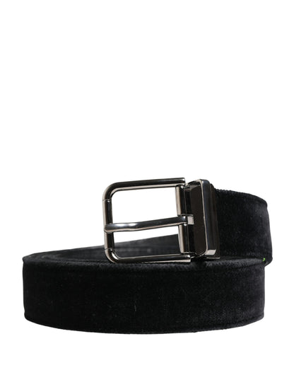 Ceinture homme Dolce & Gabbana en daim noir avec boucle en métal argenté