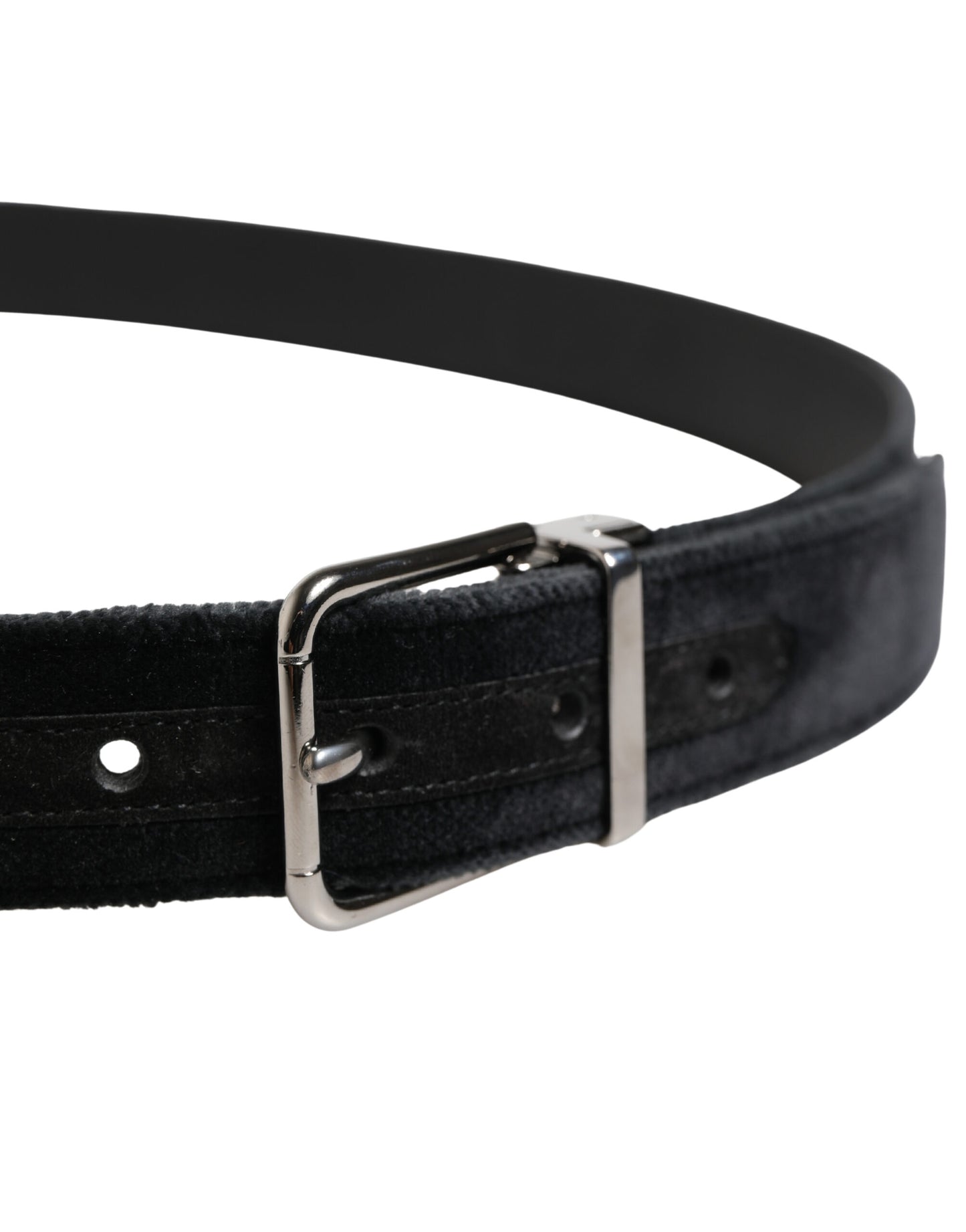 Ceinture homme Dolce & Gabbana en daim noir avec boucle en métal argenté