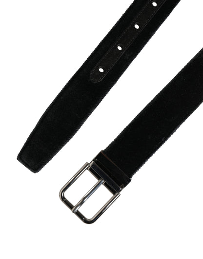 Ceinture homme Dolce & Gabbana en daim noir avec boucle en métal argenté