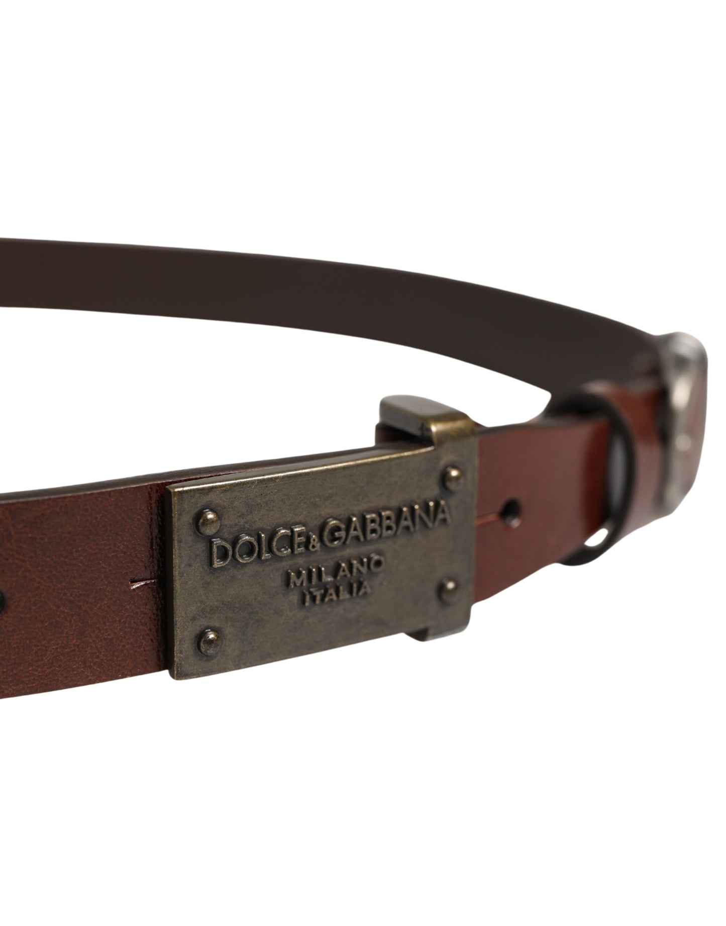 Cinturón de hombre Dolce & Gabbana de cuero marrón con hebilla de metal y logo