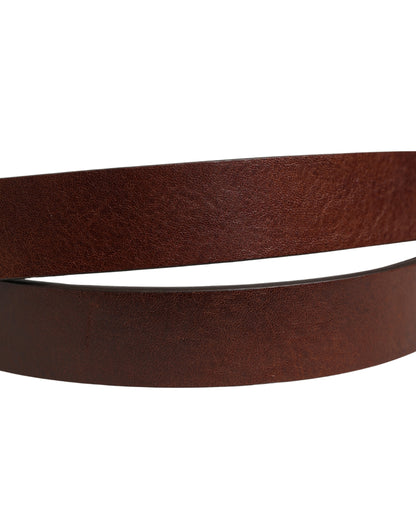 Cinturón de hombre Dolce & Gabbana de cuero marrón con hebilla de metal y logo