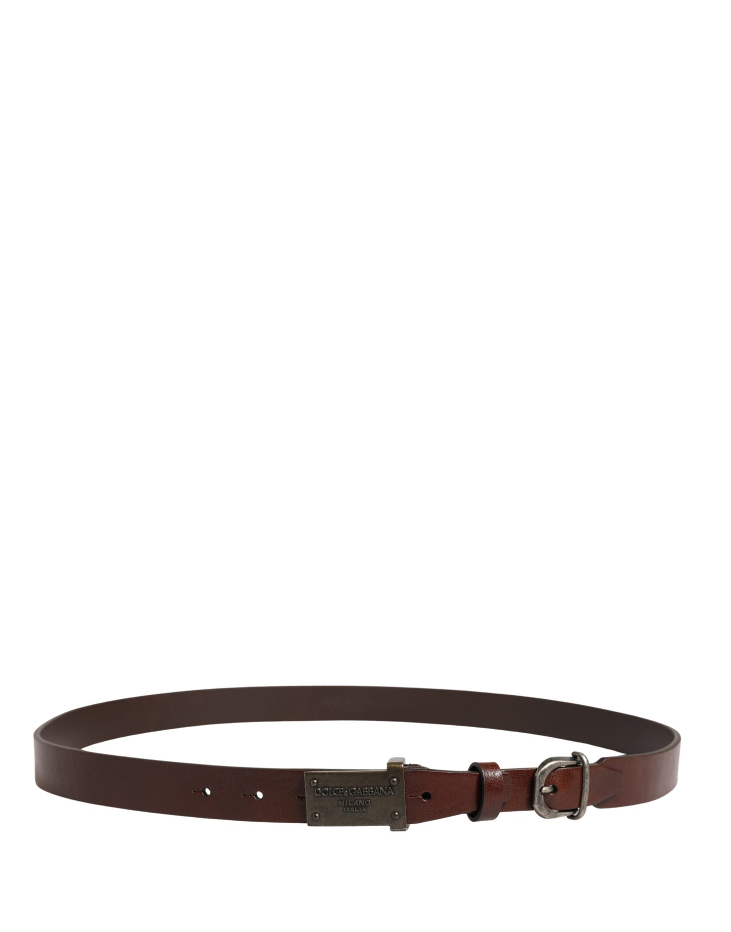 Cinturón de hombre Dolce & Gabbana de cuero marrón con hebilla de metal y logo