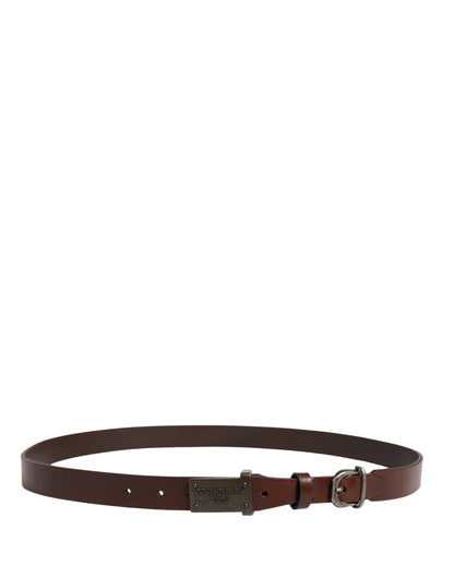 Cinturón de hombre Dolce & Gabbana de cuero marrón con hebilla de metal y logo