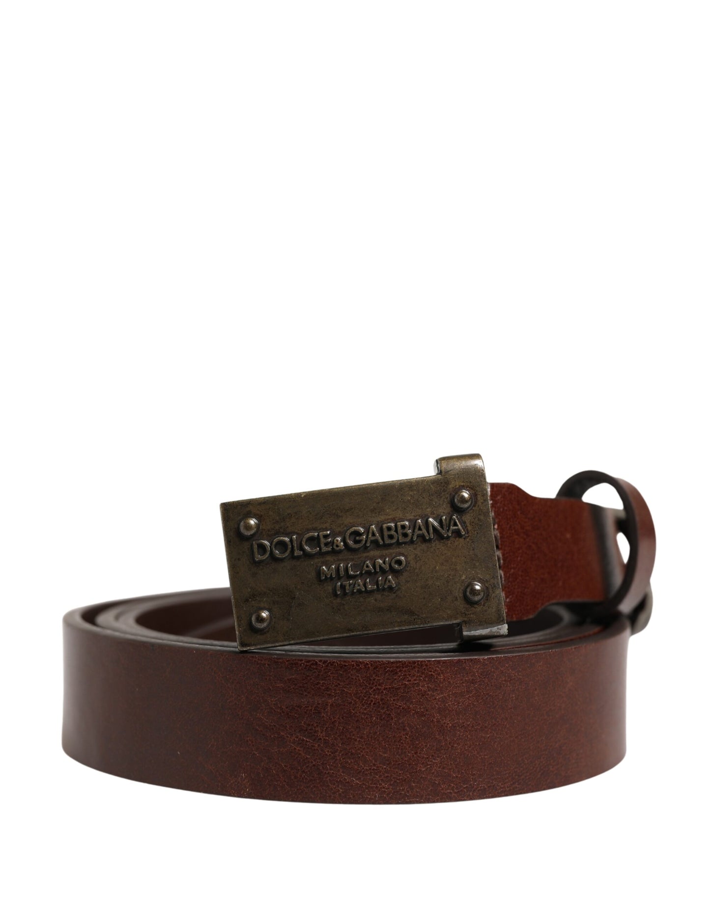 Cinturón de hombre Dolce & Gabbana de cuero marrón con hebilla de metal y logo