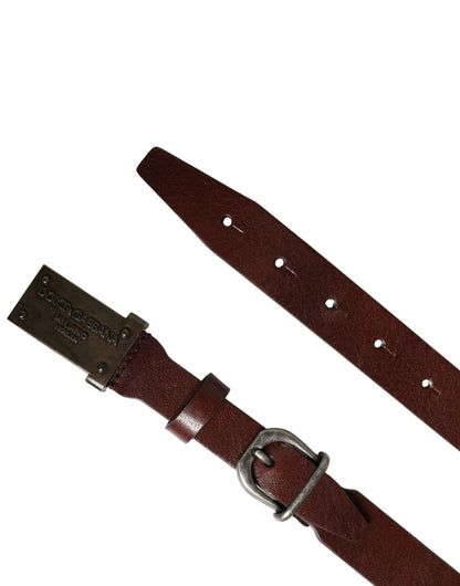Cinturón de hombre Dolce & Gabbana de cuero marrón con hebilla de metal y logo