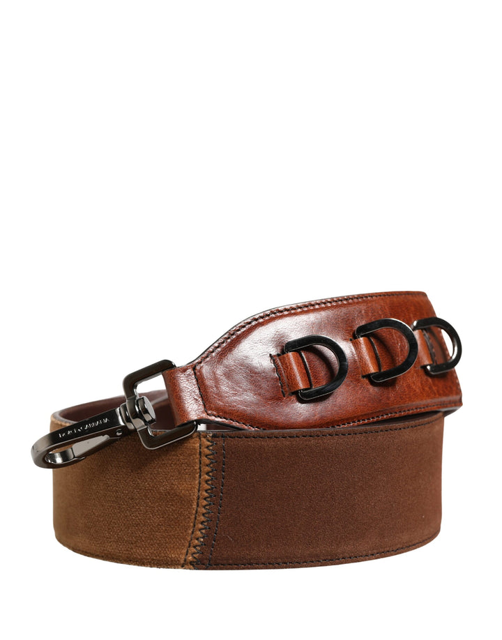 Dolce & Gabbana Correa de hombro de terciopelo de cuero marrón con caballo, accesorio para bolso