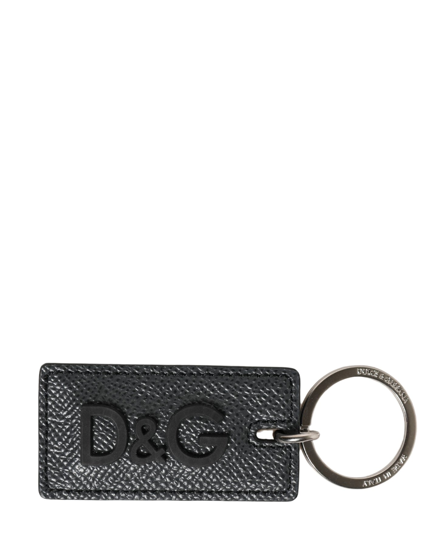 Llavero Dolce & Gabbana de piel de becerro negra con anilla metálica del logotipo D&G