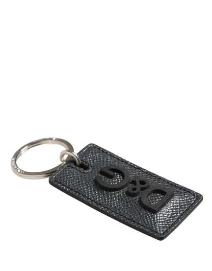 Llavero Dolce & Gabbana de piel de becerro negra con anilla metálica del logotipo D&G